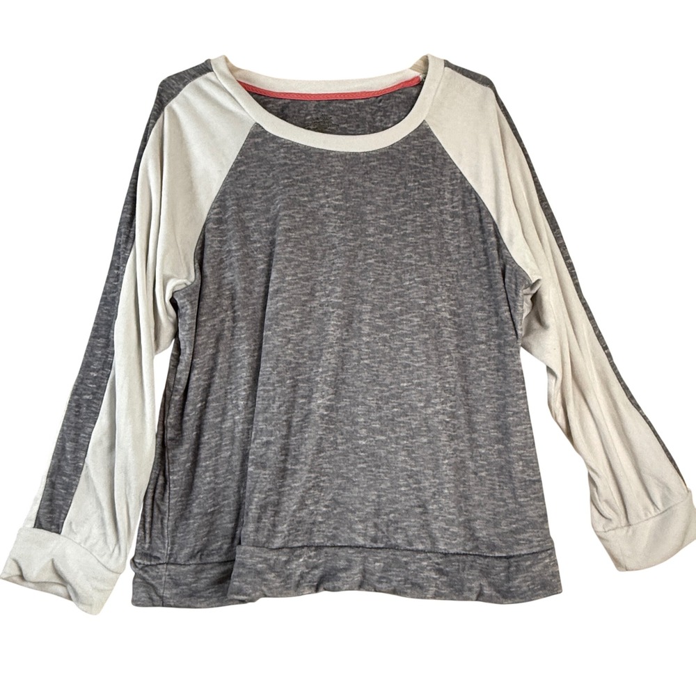 Cuddl Duds Womens Raglan Sleeve Colorblock Sweatshirt Top XL Gray Beige
